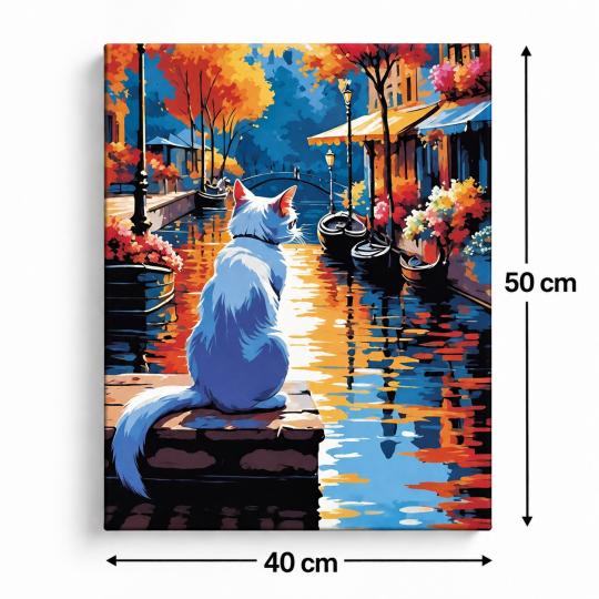 Paint by Numbers Picture White Cat in the City 40x50 cm, photo 3