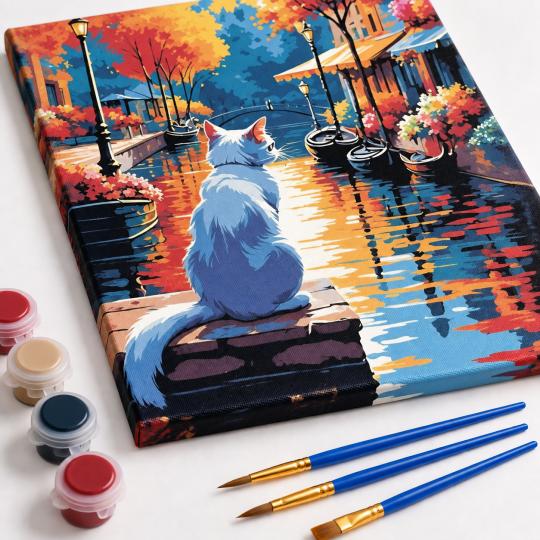 Paint by Numbers Picture White Cat in the City 40x50 cm, photo 4