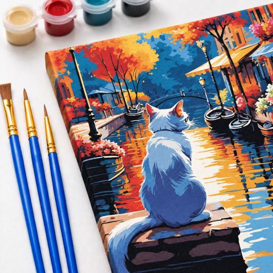 Paint by Numbers Picture White Cat in the City 40x50 cm, photo 5