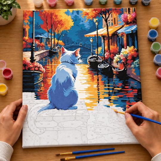 Paint by Numbers Picture White Cat in the City 40x50 cm, photo 6