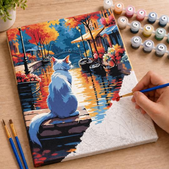 Paint by Numbers Picture White Cat in the City 40x50 cm, photo 7