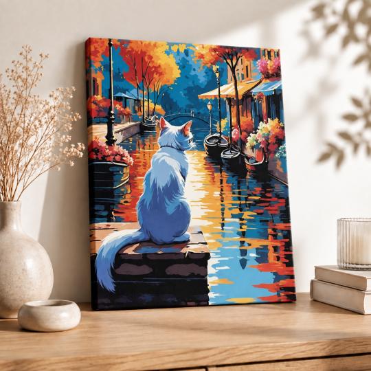 Paint by Numbers Picture White Cat in the City 40x50 cm, photo 8