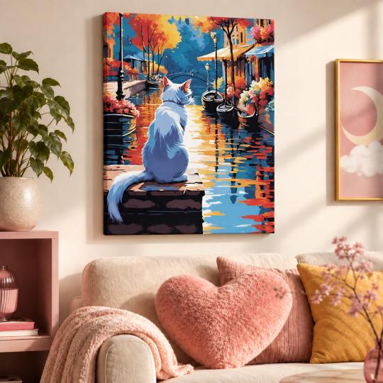 Paint by Numbers Picture White Cat in the City 40x50 cm, photo 9