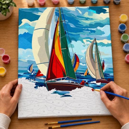 Paint by Numbers Picture Regatta Under the Clouds 40x50 cm, photo 6