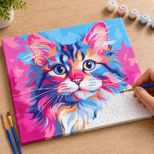 Paint by Numbers Picture Colourful Kitten 50x40 cm, photo 7