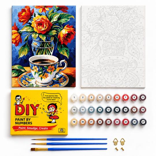 Paint by Numbers Picture Coffee Among Flowers 40x50 cm, photo 2