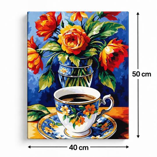 Paint by Numbers Picture Coffee Among Flowers 40x50 cm, photo 3