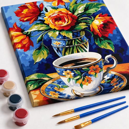Paint by Numbers Picture Coffee Among Flowers 40x50 cm, photo 4