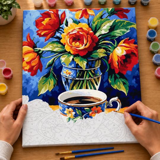 Paint by Numbers Picture Coffee Among Flowers 40x50 cm, photo 6