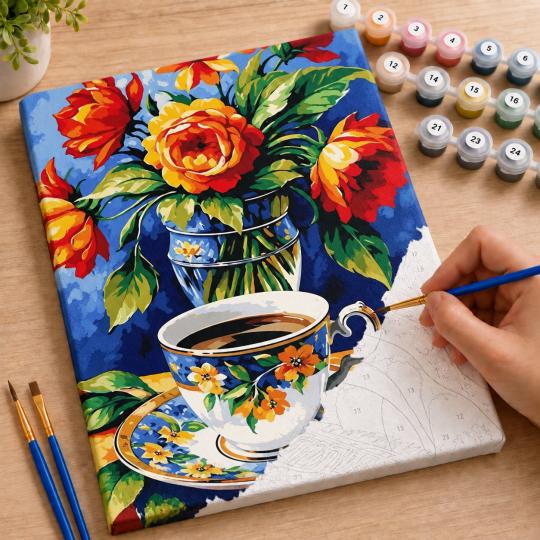 Paint by Numbers Picture Coffee Among Flowers 40x50 cm, photo 7