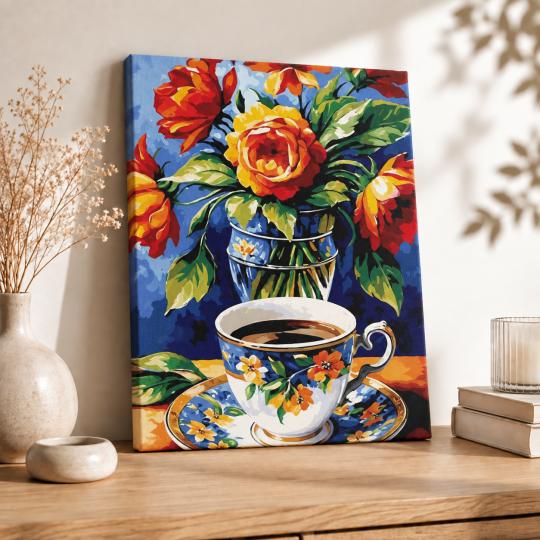 Paint by Numbers Picture Coffee Among Flowers 40x50 cm, photo 8
