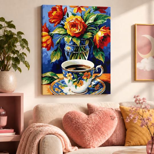 Paint by Numbers Picture Coffee Among Flowers 40x50 cm, photo 9