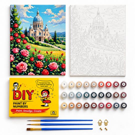 Paint by Numbers Picture Basilica in Roses 40x50 cm, photo 2
