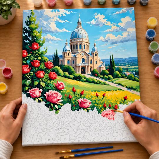 Paint by Numbers Picture Basilica in Roses 40x50 cm, photo 6