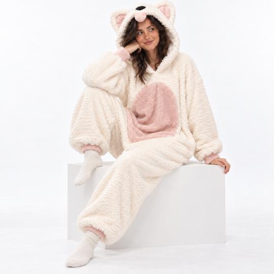 Pluszowe Onesie Teddy Biały Piesek kigurumi dla dorosłych, zdjęcie 2