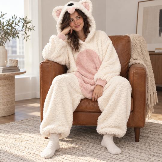 Pluszowe Onesie Teddy Biały Piesek kigurumi dla dorosłych, zdjęcie 11