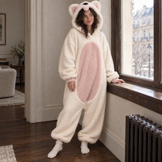 Pluszowe Onesie Teddy Biały Piesek kigurumi dla dorosłych, zdjęcie 12