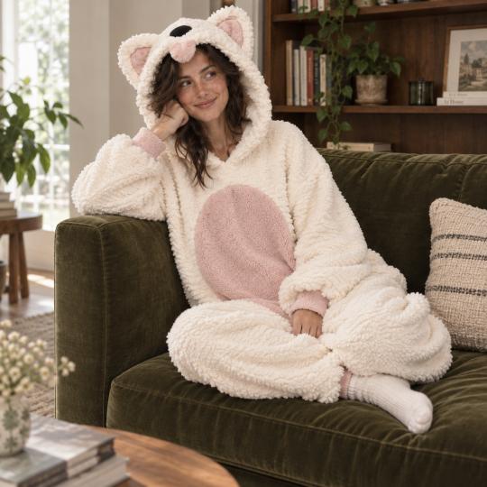 Pluszowe Onesie Teddy Biały Piesek kigurumi dla dorosłych, zdjęcie 13