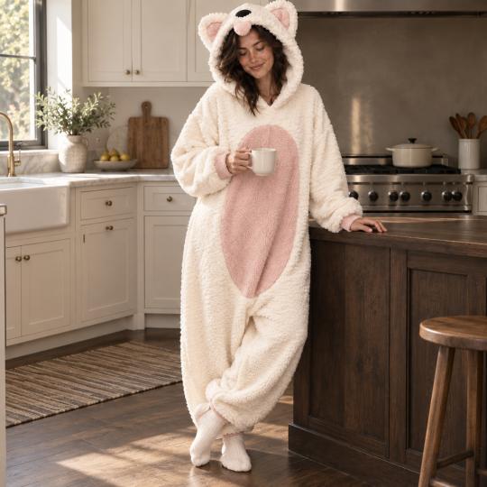 Pluszowe Onesie Teddy Biały Piesek kigurumi dla dorosłych, zdjęcie 15