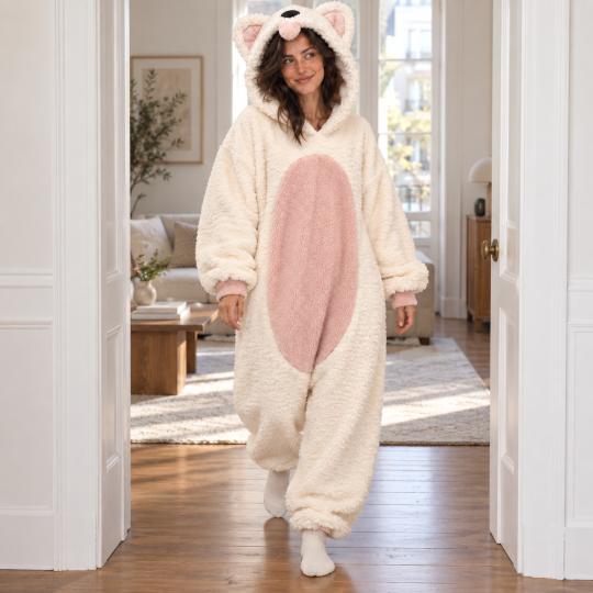 Pluszowe Onesie Teddy Biały Piesek kigurumi dla dorosłych, zdjęcie 16