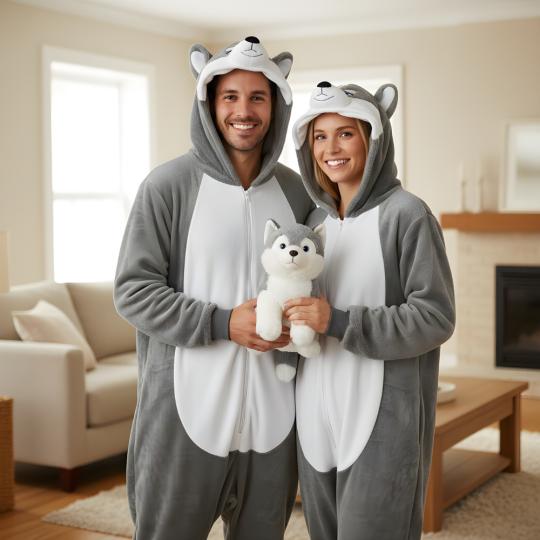 Piżama Onesie Kigurumi Kostium Przebranie Szary Husky, zdjęcie 2